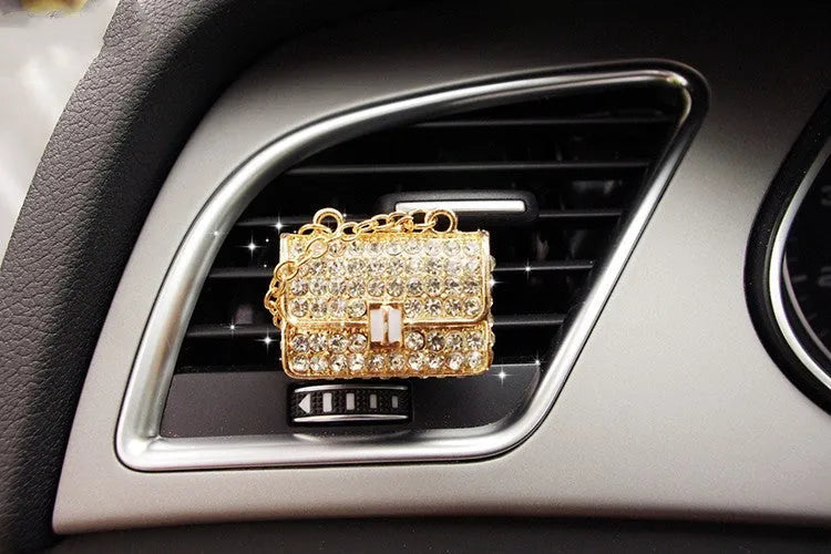 Alloy car fragrance clip with liquid perfume for air vent attachment in decorative designs