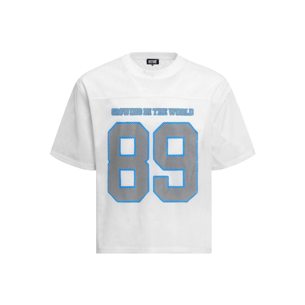 Loose-fitting casual t-shirt with alphanumeric printing in white or black chemical fibre blend fabric