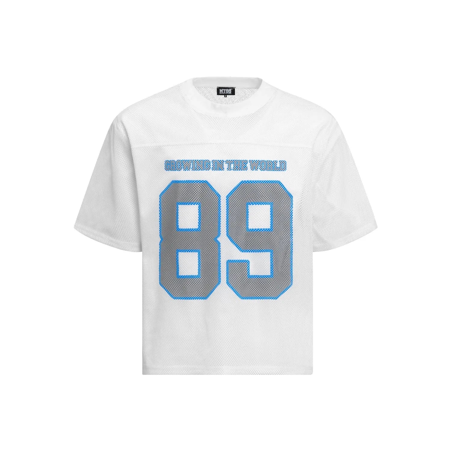 Loose-fitting casual t-shirt with alphanumeric printing in white or black chemical fibre blend fabric