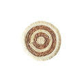 Round Japanese straw placemat with corn rope tassels in natural papyrus colour on wooden table