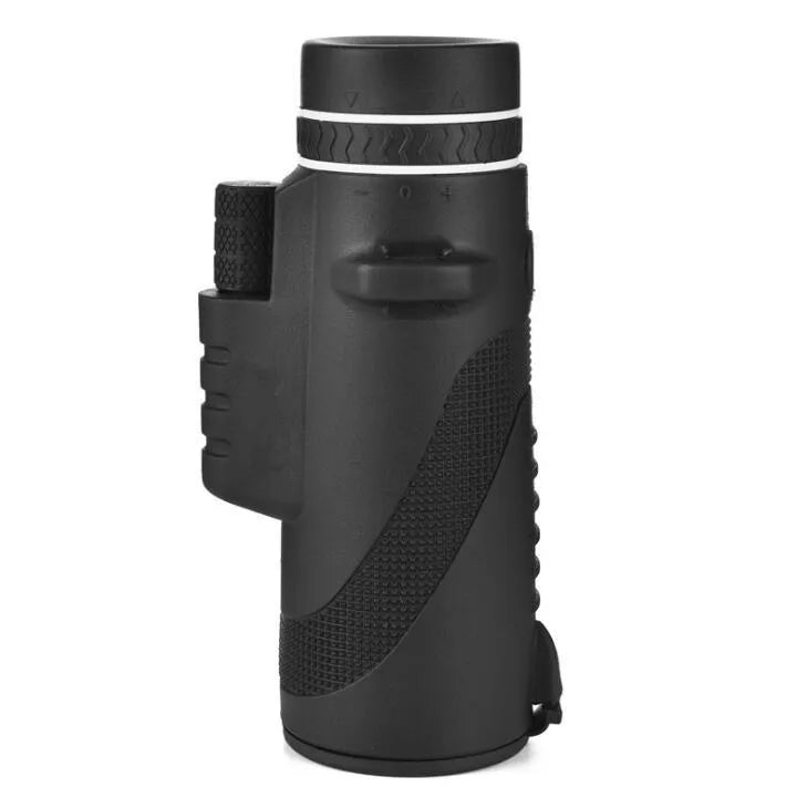Black 40x60 monocular telescope with smartphone compatibility showing 40x magnification and waterproof construction