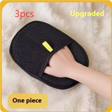 Black pet hair remover mitt with silicone bristles for dog and cat grooming