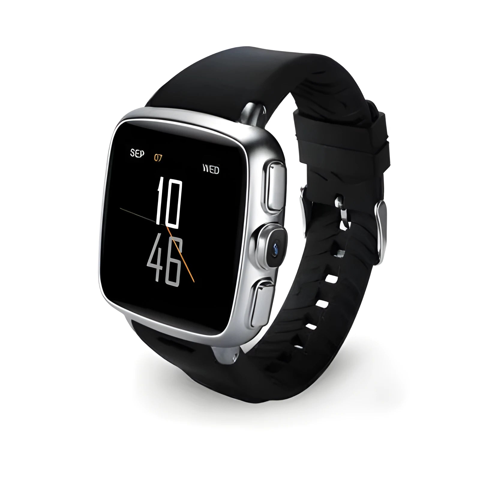 Black and white Z01 smart watch showing its 1.54-inch touchscreen and wrist strap.