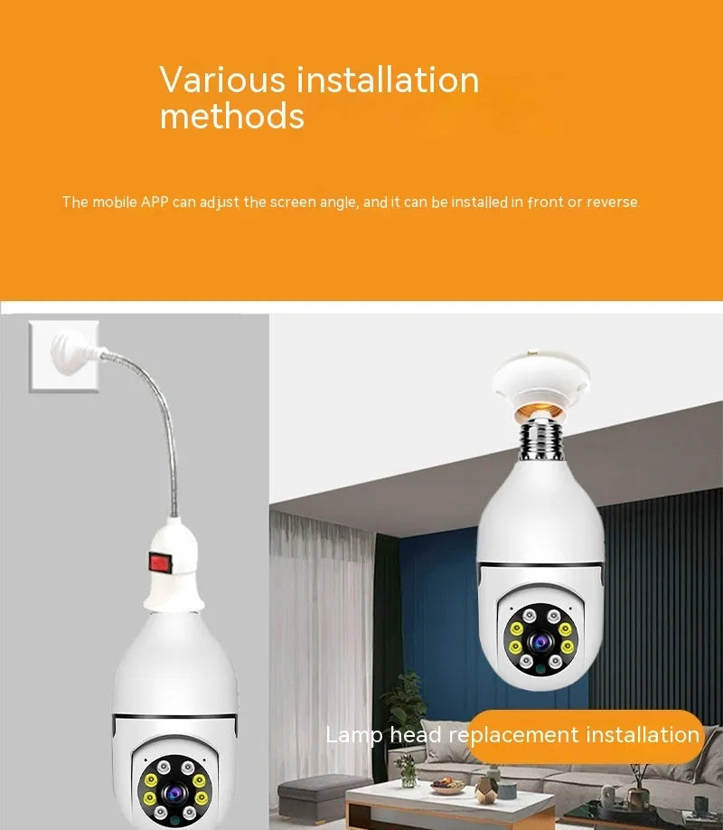 E27 bulb security camera with 1080p HD video and full colour night vision for wireless WiFi monitoring