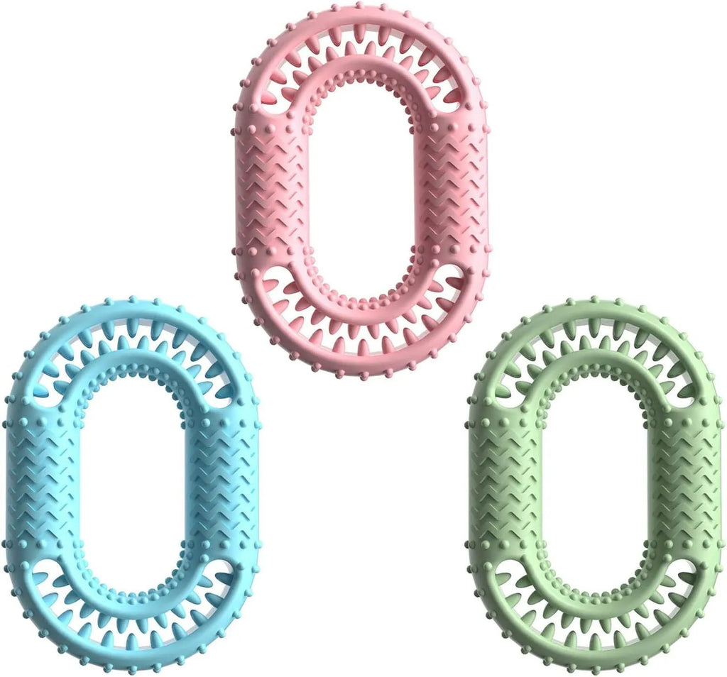 Blue O-ring shaped dog chewing toy for aggressive chewers and dental health