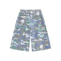 Denim camouflage cropped trousers with pockets and straight leg cut
