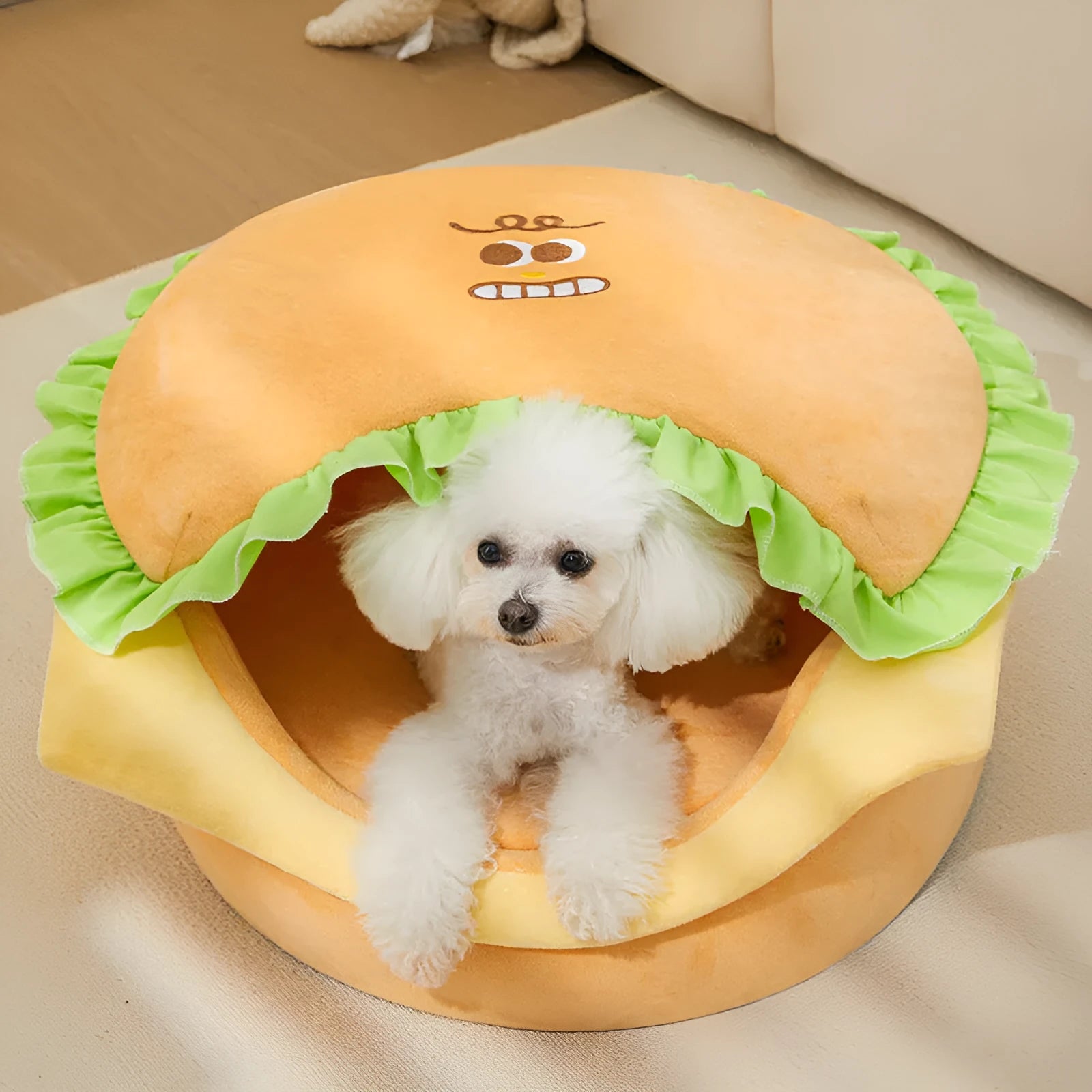 A medium-sized, disassemblable cat kennel with a soft interior base, shown in an enclosed configuration.