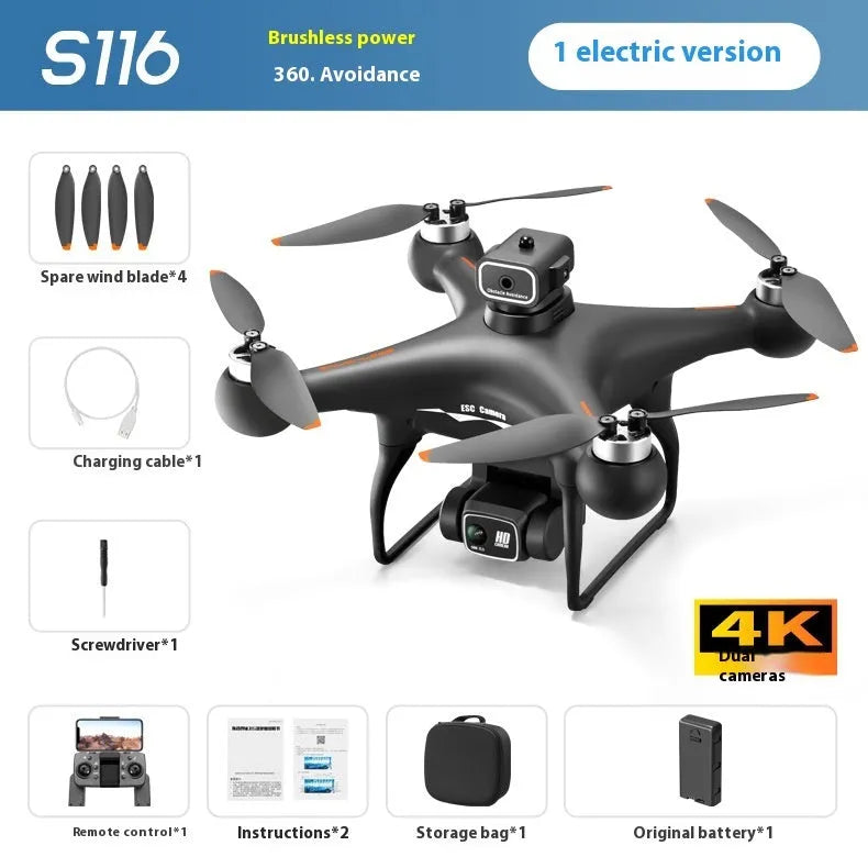 Black HD brushless UAV drone with four-side obstacle avoidance and camera for flight training