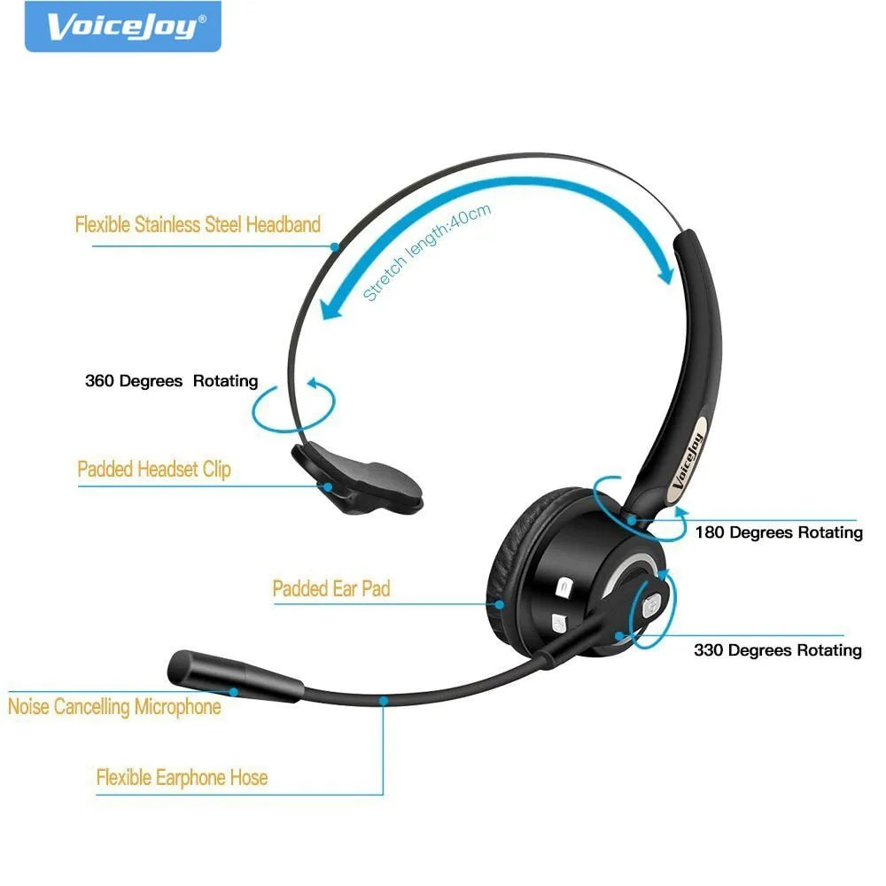 Single-ear Bluetooth headset with microphone for professional drivers and office use with noise cancelling
