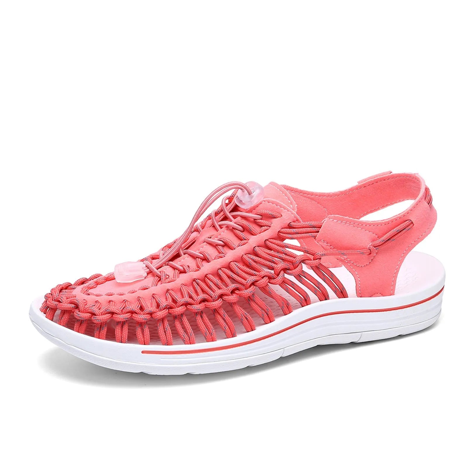 Woven sandals with elastic drawstring tie in rainbow colour with rubber sole