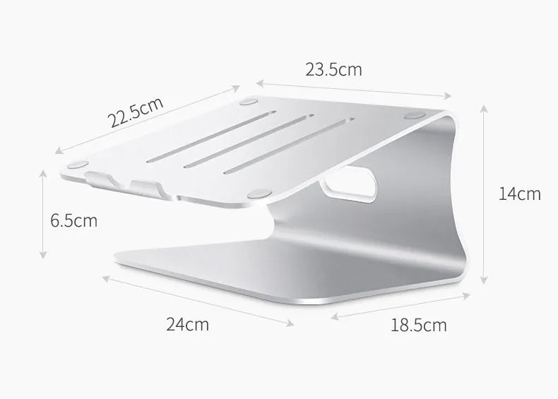 Aluminium alloy rotating cooling bracket for a notebook in grey or silver stripe finish.