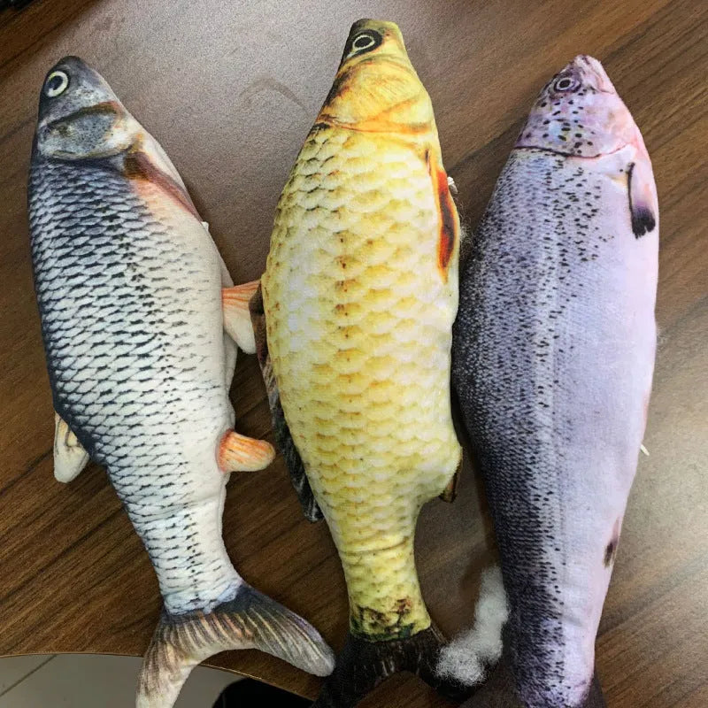 Multicolour electronic fish cat toy measuring 30cm with USB charging cable