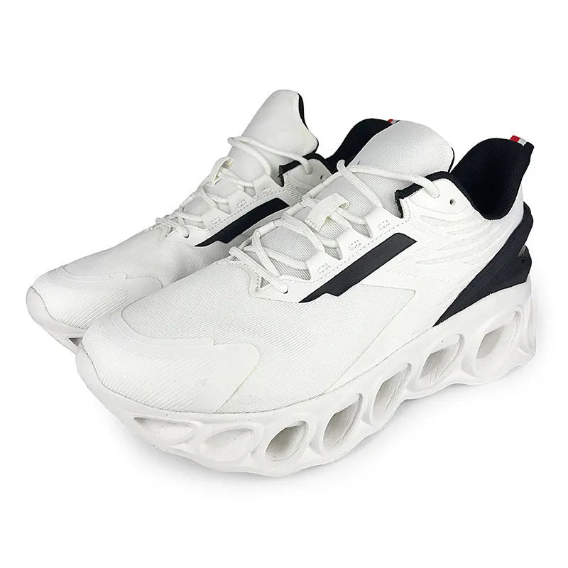 Men's casual breathable sports shoes in black with mesh upper, round toe, and front lace-up design