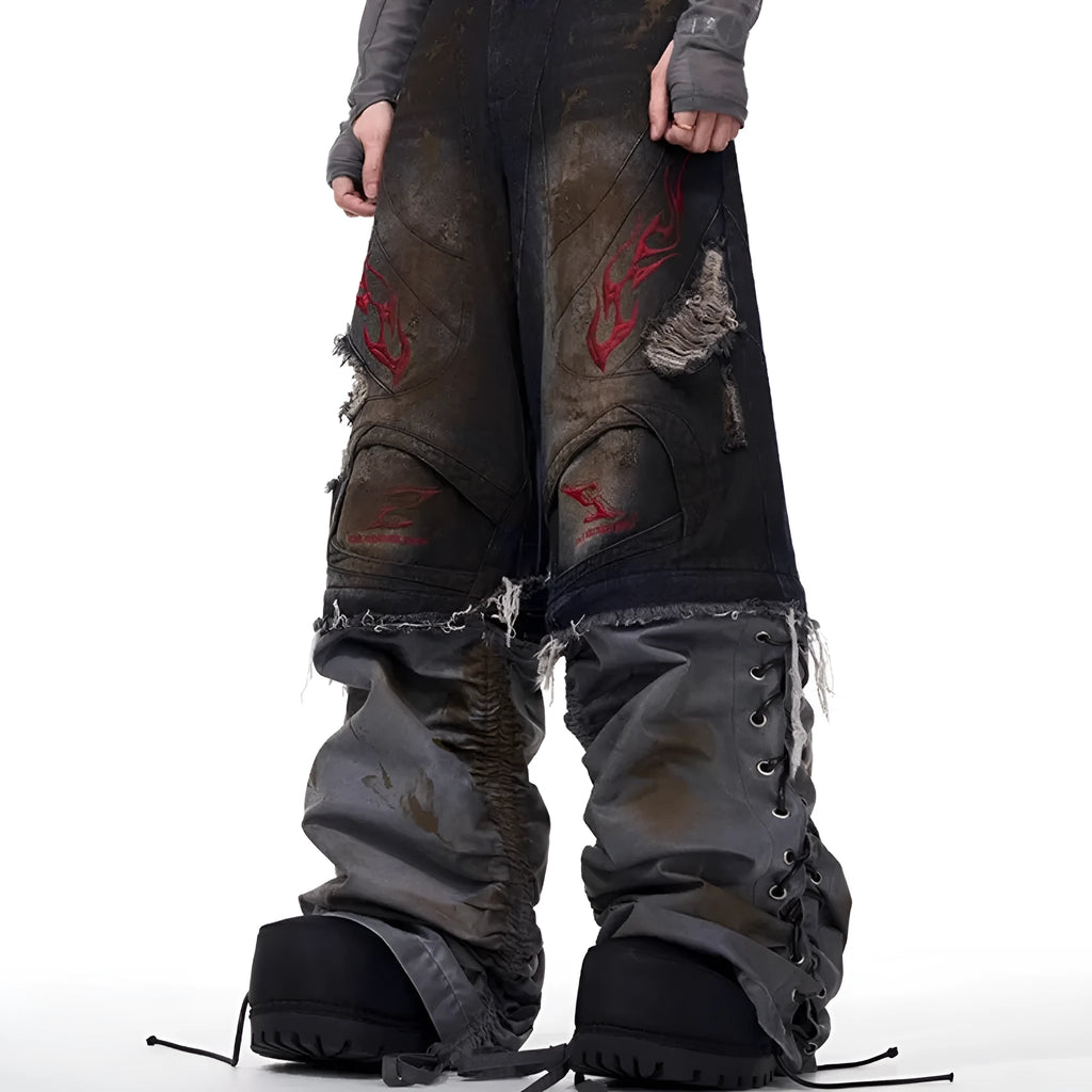 Men's retro jeans with detachable trouser legs in wide leg loose fit denim