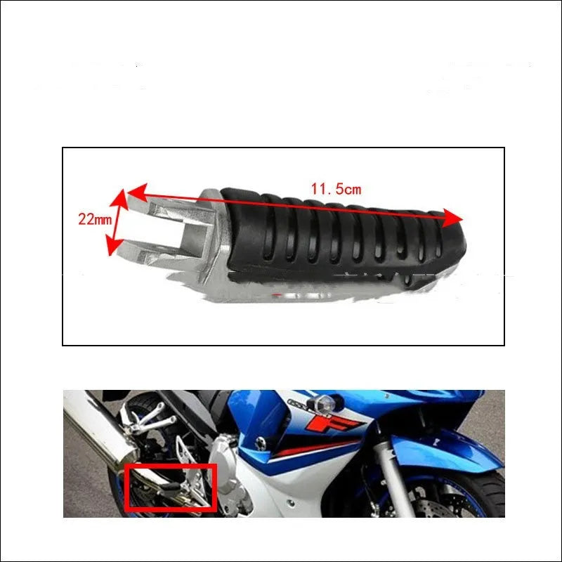 Black anodised aluminium alloy motorcycle foot pegs for Suzuki sport and adventure bikes.