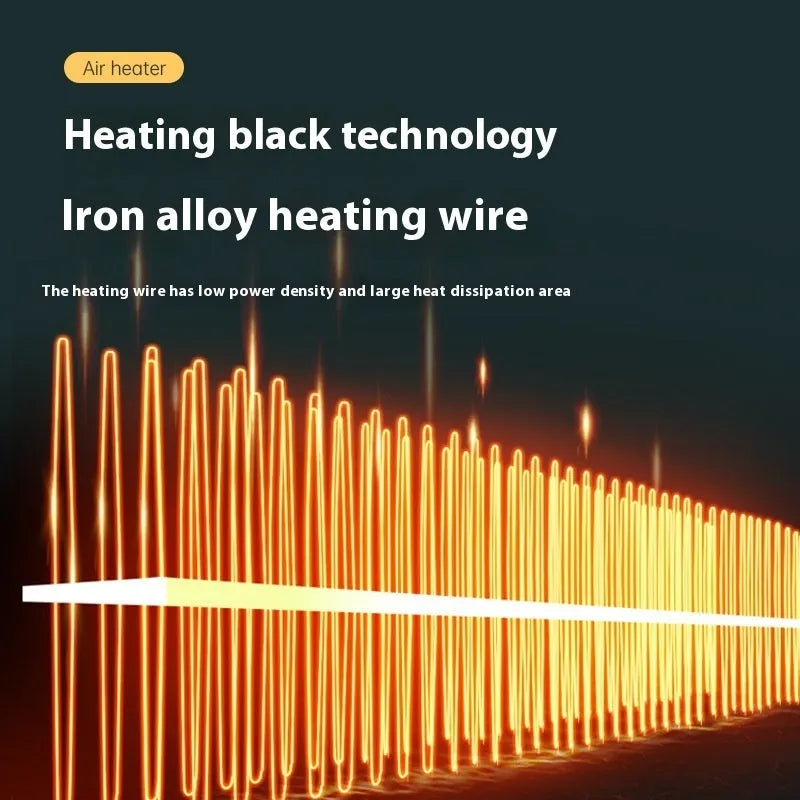 Small white electric space heater for desktop use with two-speed control and low-noise operation