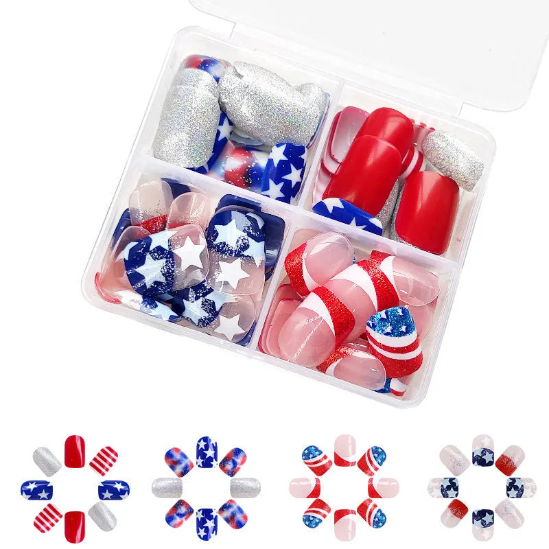 American flag star nail art stickers in red white blue Independence Day colours with XINGX pattern design