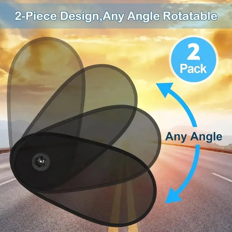 Black stretchy car window shade with suction cups attached to vehicle side window
