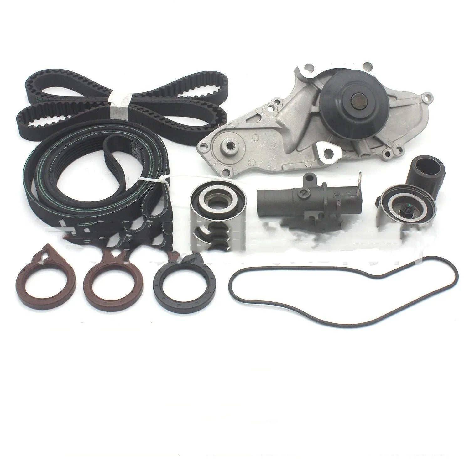 Metal belt and water pump assembly components measuring 28cm long by 18cm wide by 16cm high
