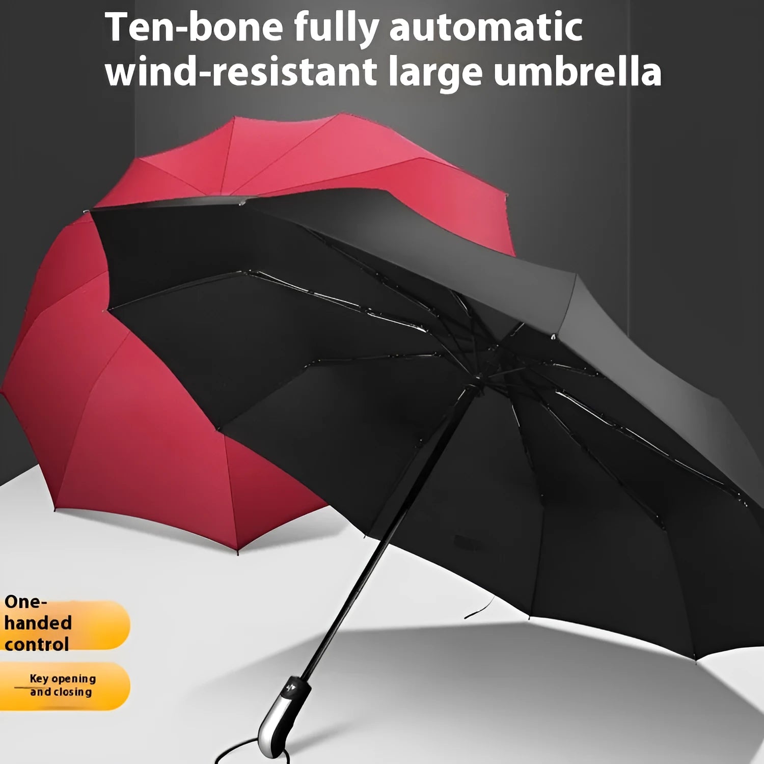 Triple folding automatic business umbrella with steel ribs and vinyl-coated fabric
