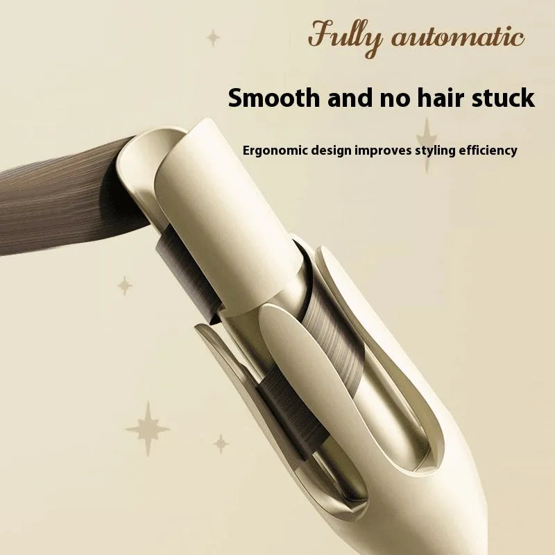 White automatic hair curler with 32mm ceramic barrel and international plug adapters