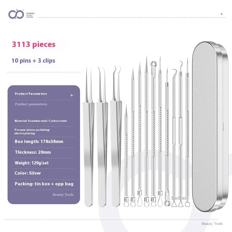 Four metal acne needles with ultra fine pointed tips for blackhead removal and skincare treatment