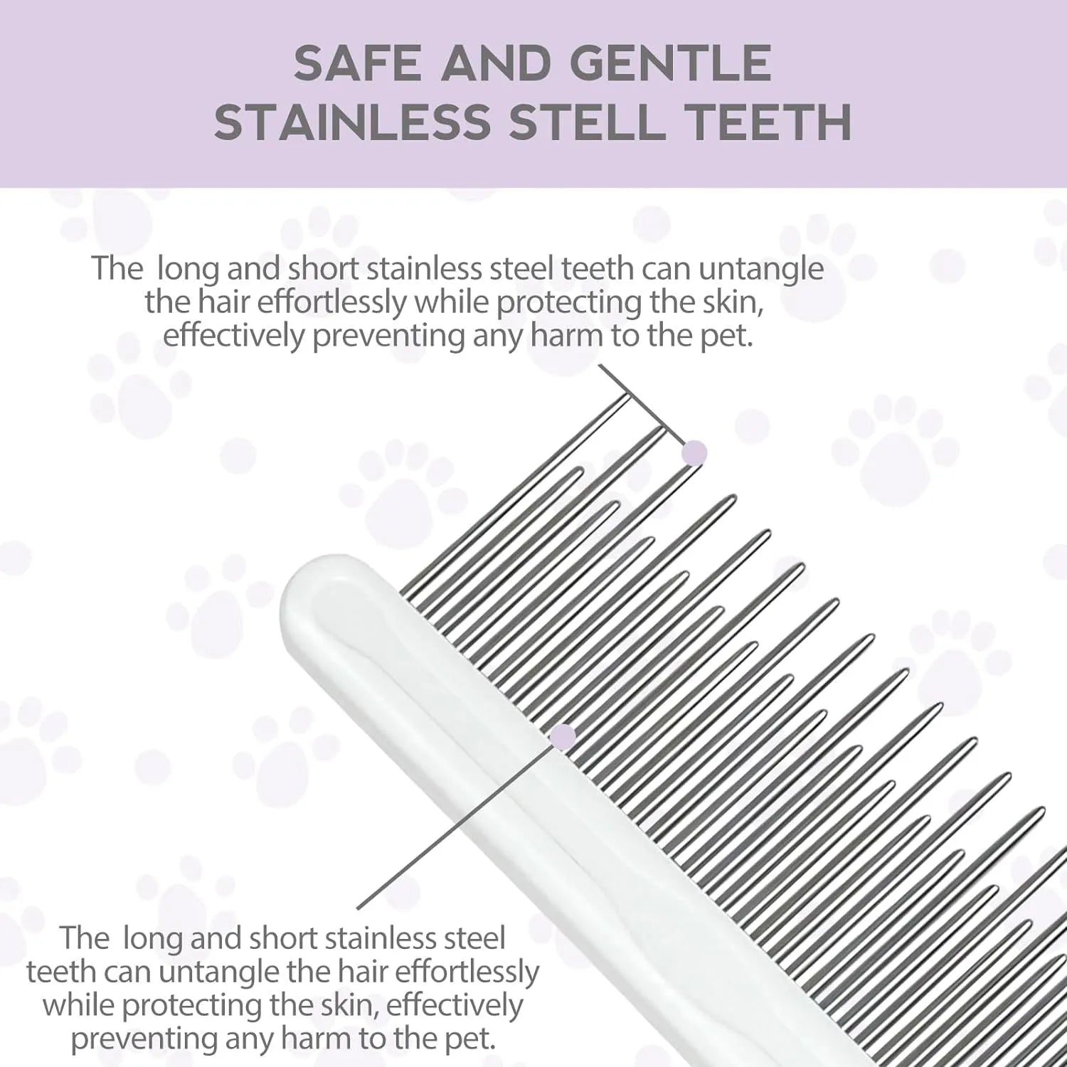 Purple pet grooming comb with stainless steel teeth for detangling dog and cat fur