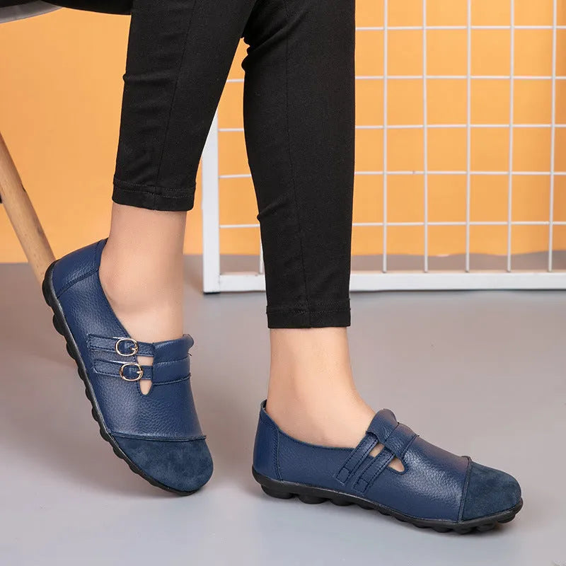 Button men's low-top casual leather loafers with Velcro strap closure in multiple colours.