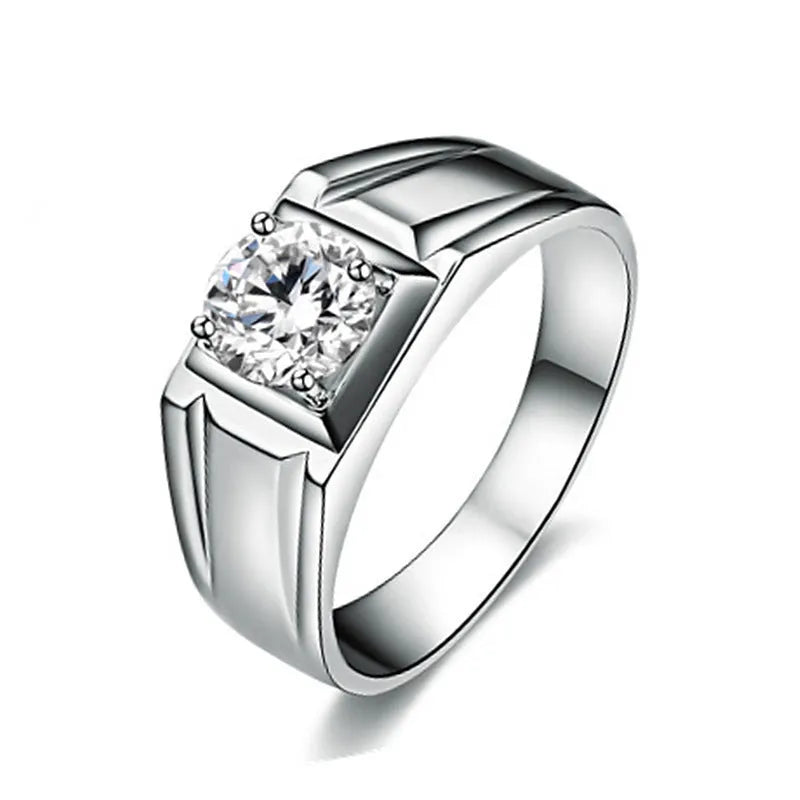 Men's adjustable copper ring with large square diamond in gold or platinum colour finish