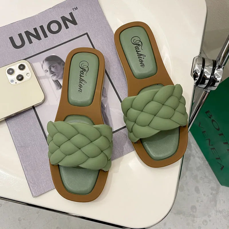 Women's plaid pattern anti-skid beach sandals with thick PVC soles in multiple colour options
