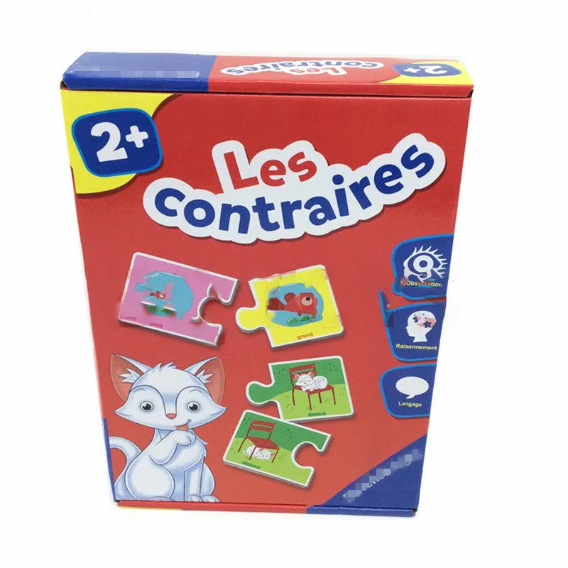 French language puzzle toy with 12 pairs of picture-word matching cards for children