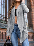 Grey women's cardigan coat with pockets and long sleeves in loose street fashion style