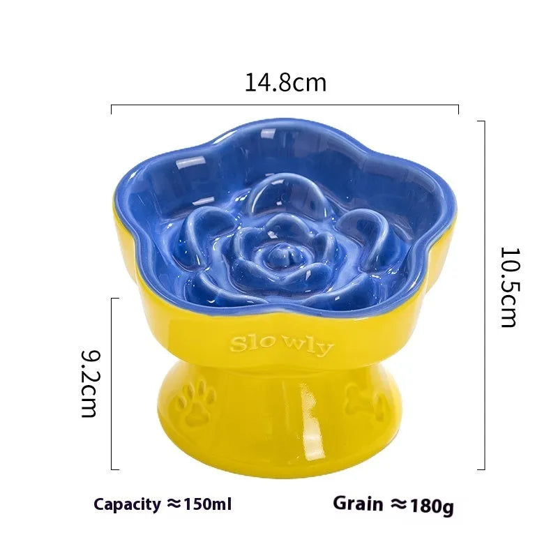 Black ceramic pet bowl with chin-high foot and neck protector anti-tumble design for cats and dogs