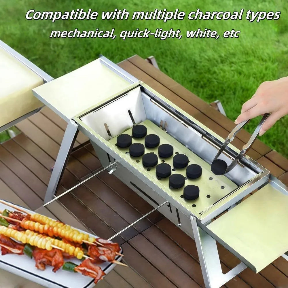 Small foldable portable charcoal barbecue grill for outdoor cooking
