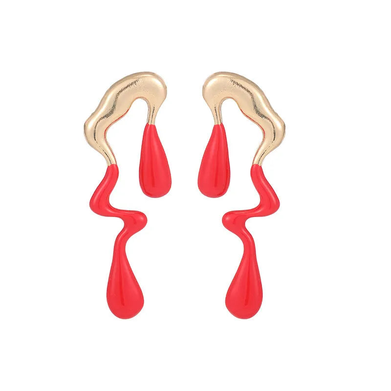 Liquid irregular geometric ear studs in gold, made from zinc alloy with electroplated finish, unique water drop design for women