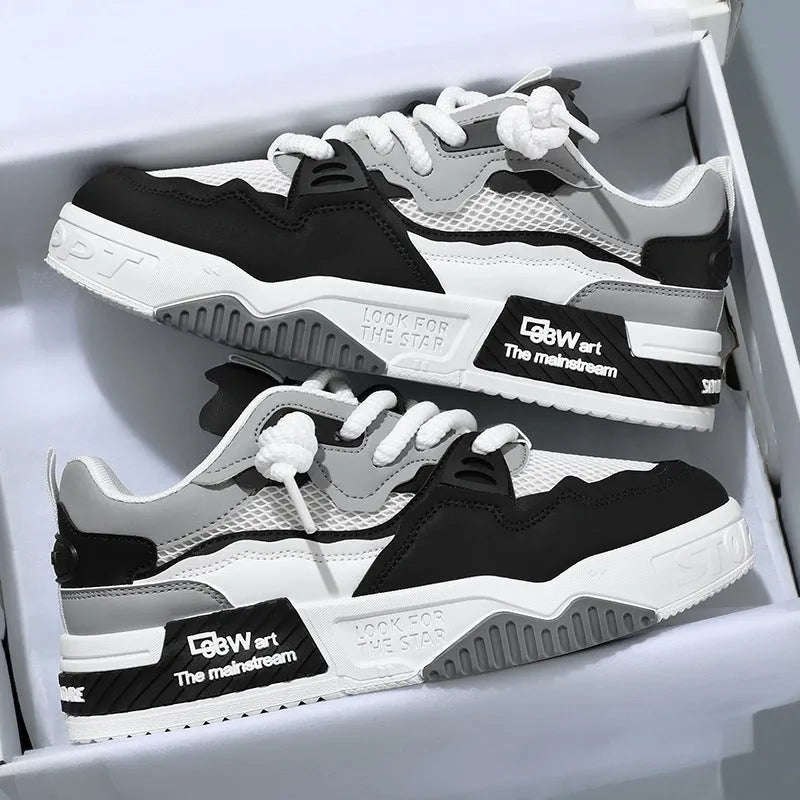 Men's white board shoes with rubber soles in low-top design showing beige, white/yellow, and white/black colour options