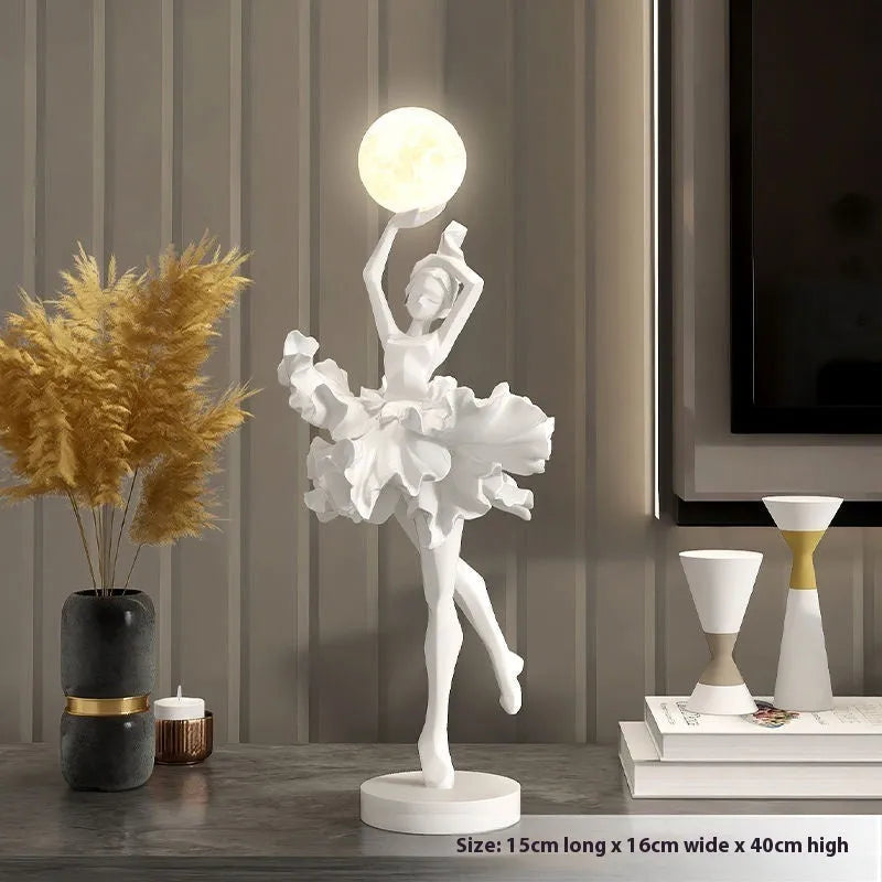 Art Girl modern resin night lamp in black gold, white, pink, or light blue with USB charging.