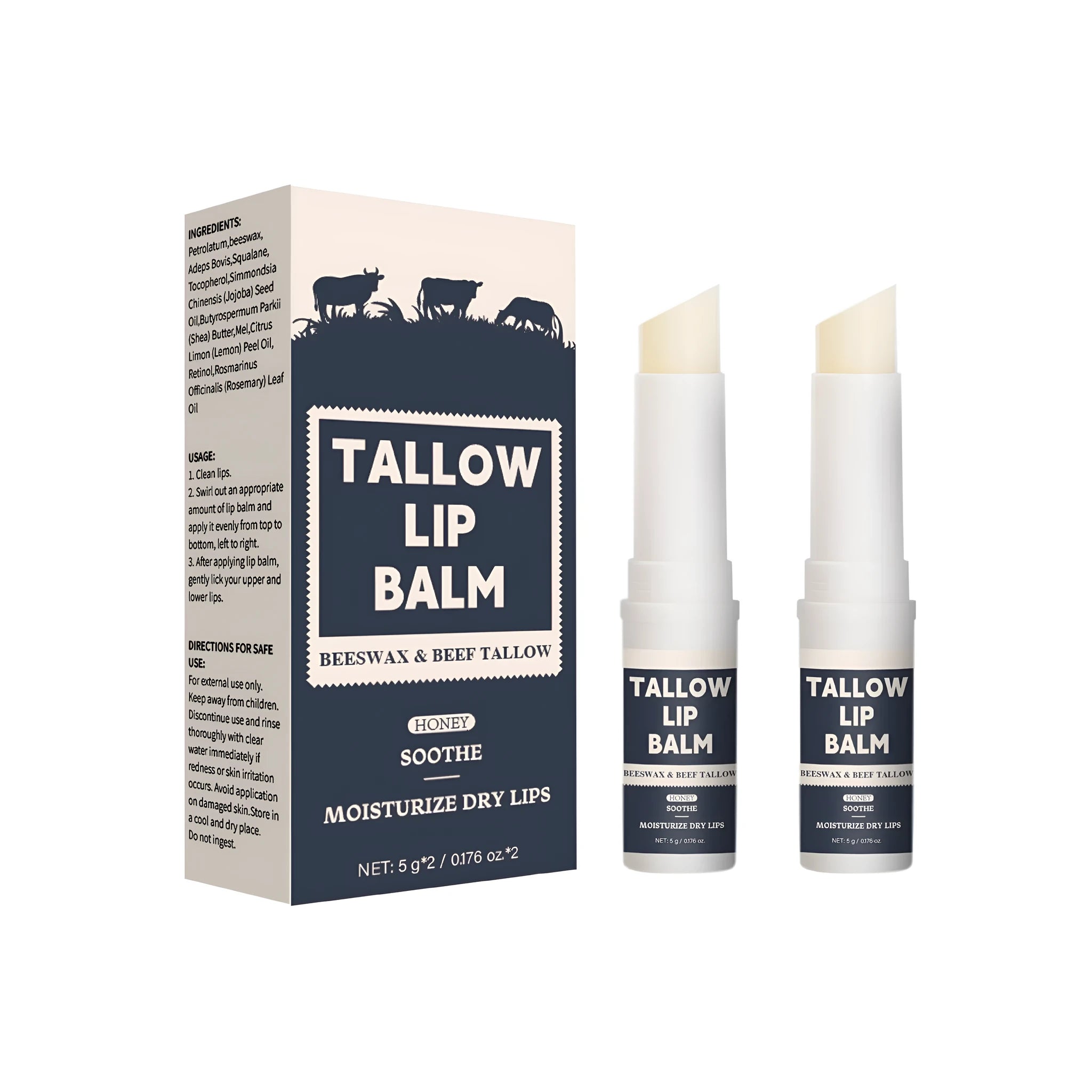 Light Grain Soft Full Lips Beef Fat Lip Balm 2-piece set showing two 5g tubes