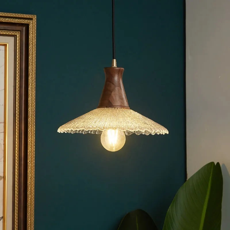 Woodcraft brass electroplated glass chandelier for restaurant cafe lighting