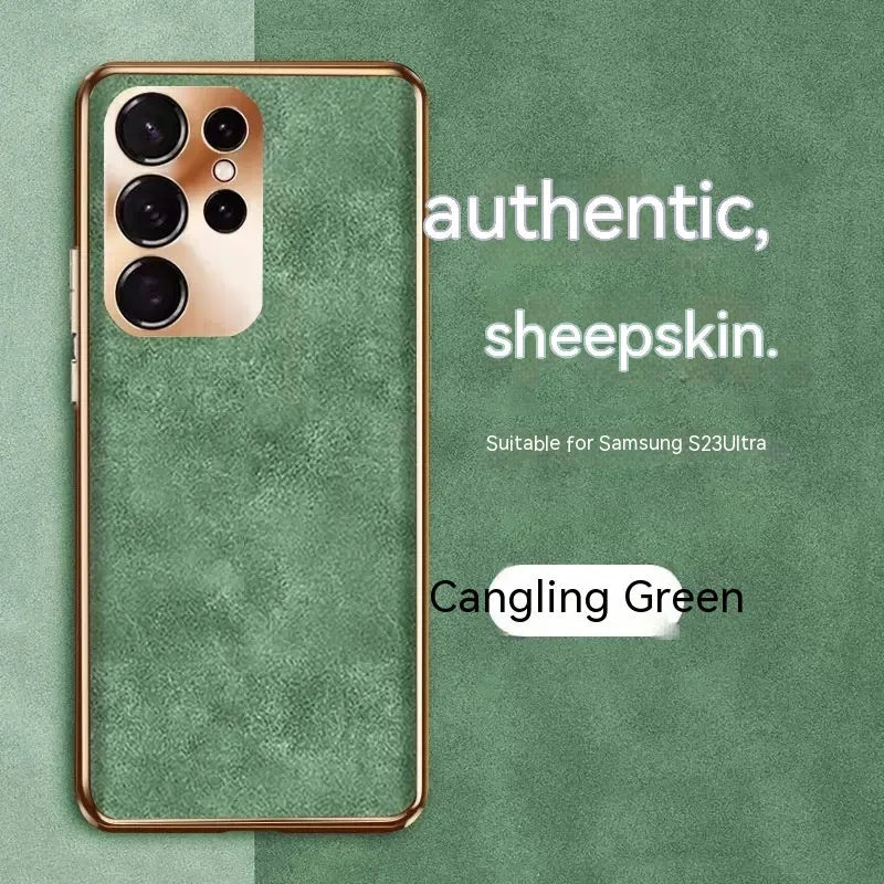 Fashion eyelet sheepskin phone case for Samsung S22 S23 in Graphite Black colour