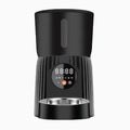 Black automatic pet feeder with digital display and food hopper for scheduled feeding