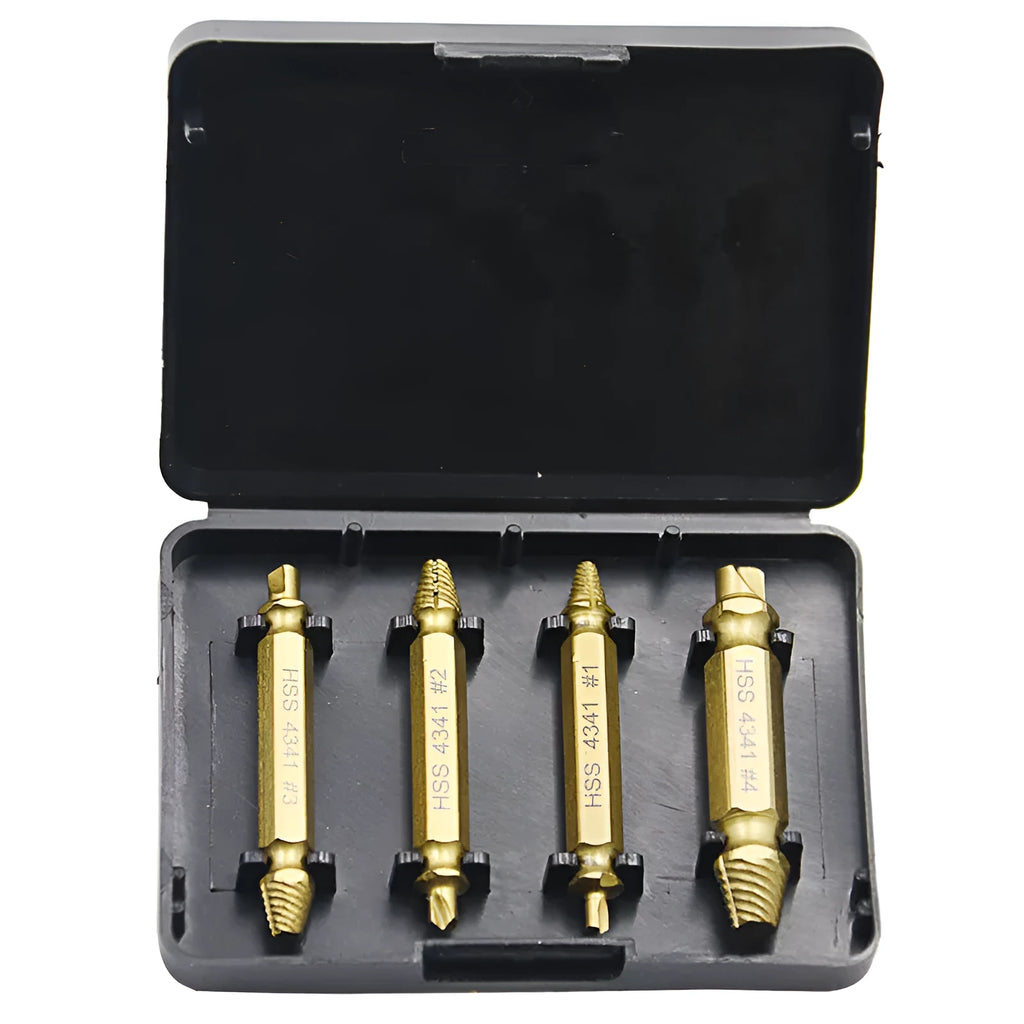 Premium 5-piece screw extractor drill bit set made from 4341 high-speed steel