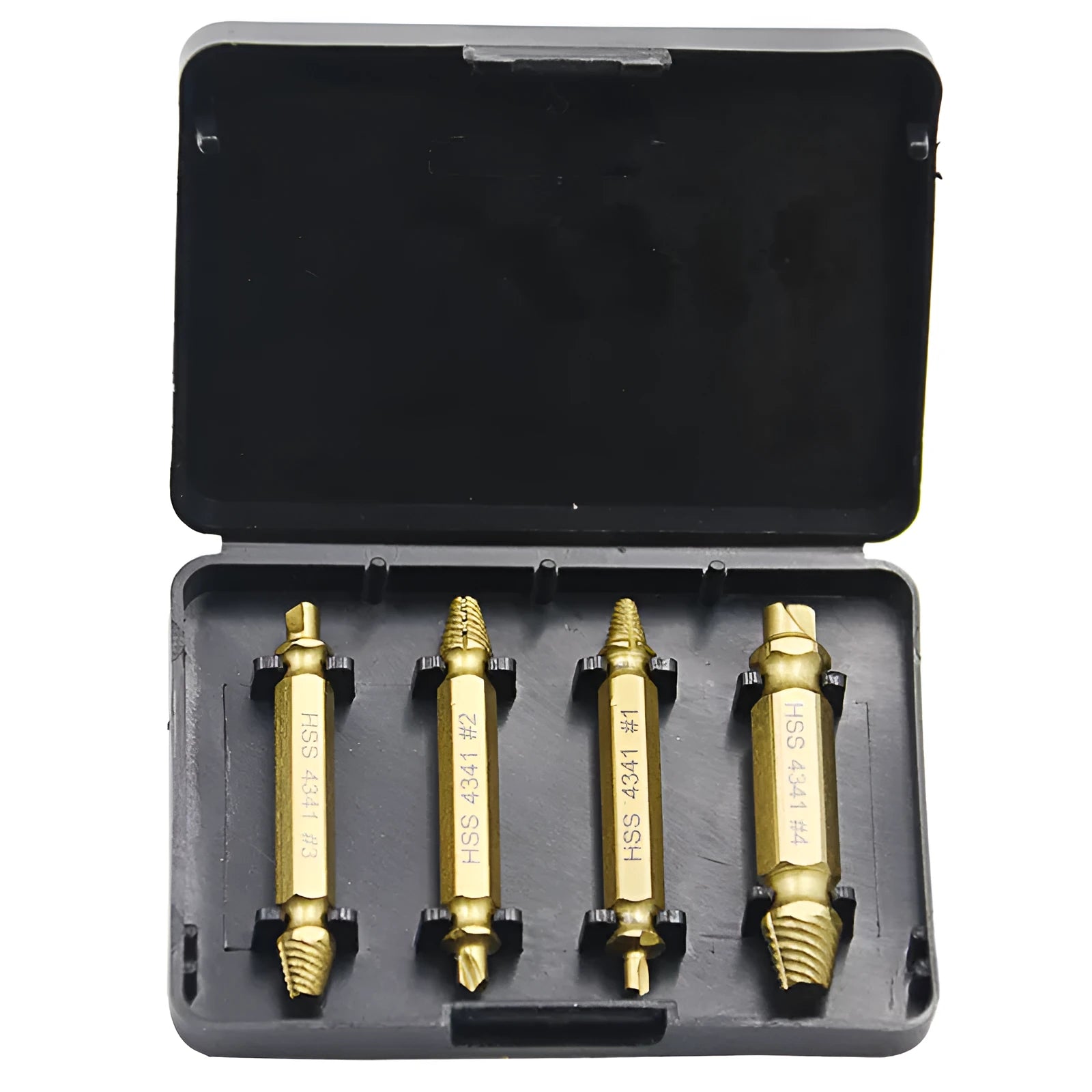 Premium 5-piece screw extractor drill bit set made from 4341 high-speed steel