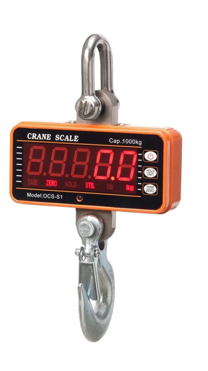 Orange electronic crane scale with digital display for industrial weighing applications