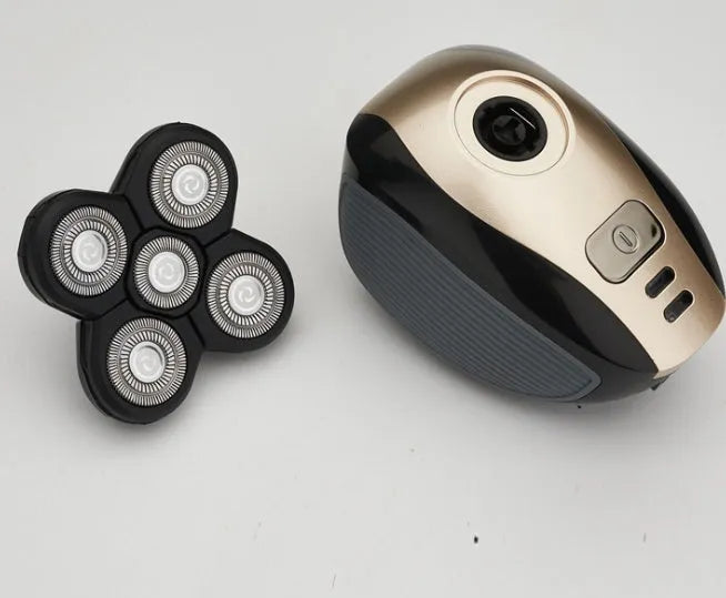 5-in-1 multifunctional electric shaver black gold with floating blades, rechargeable, IPX7 waterproof