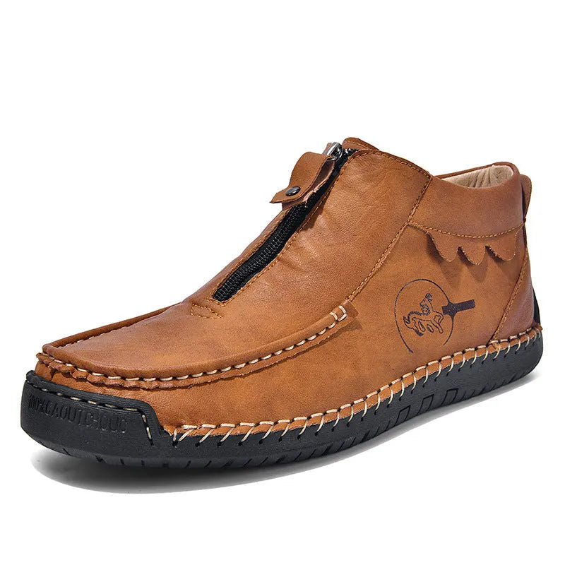 Men's black slip-on loafers with rubber soles and round toe design