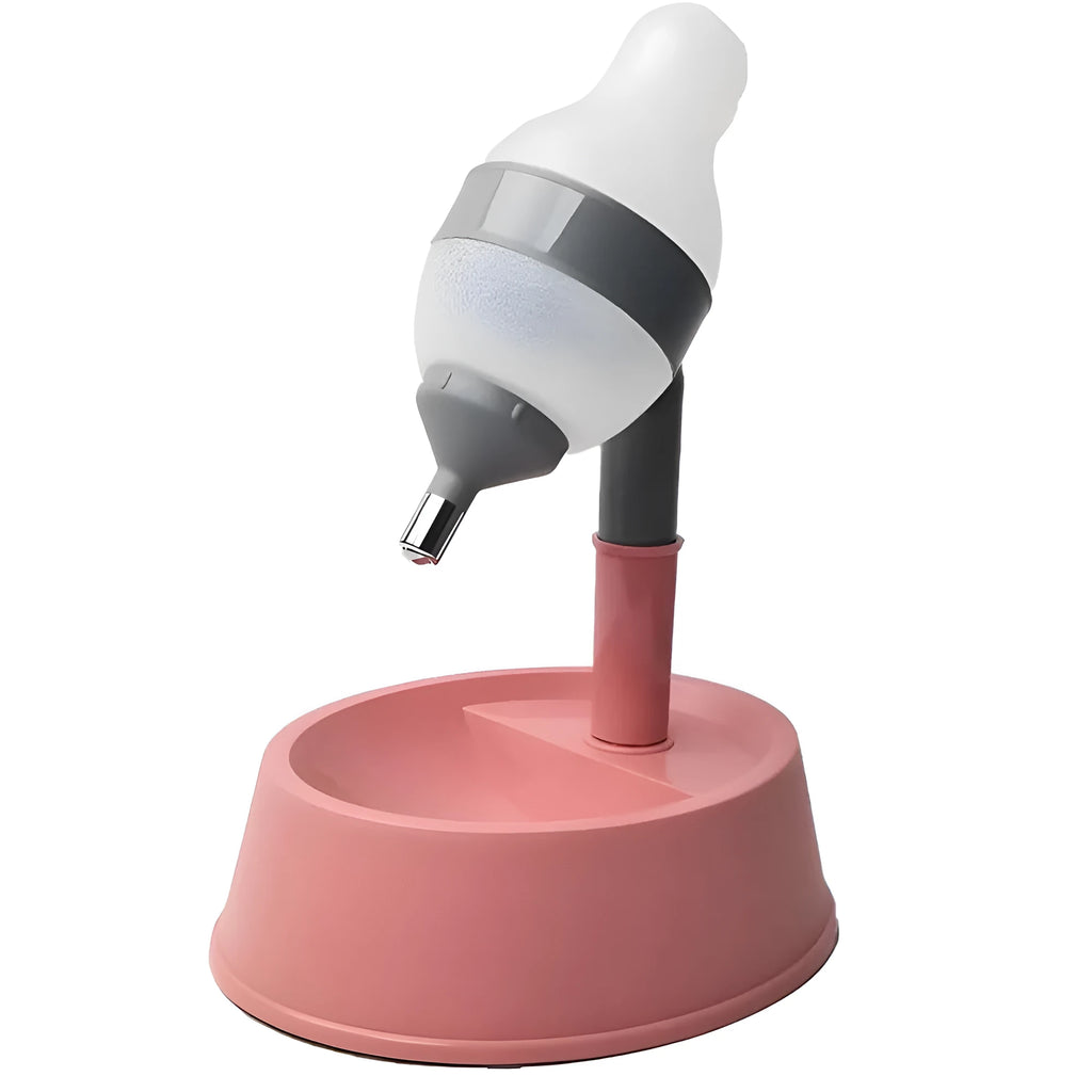 Green adjustable standing pet water dispenser with detachable pole and separate bowl on a stable base.