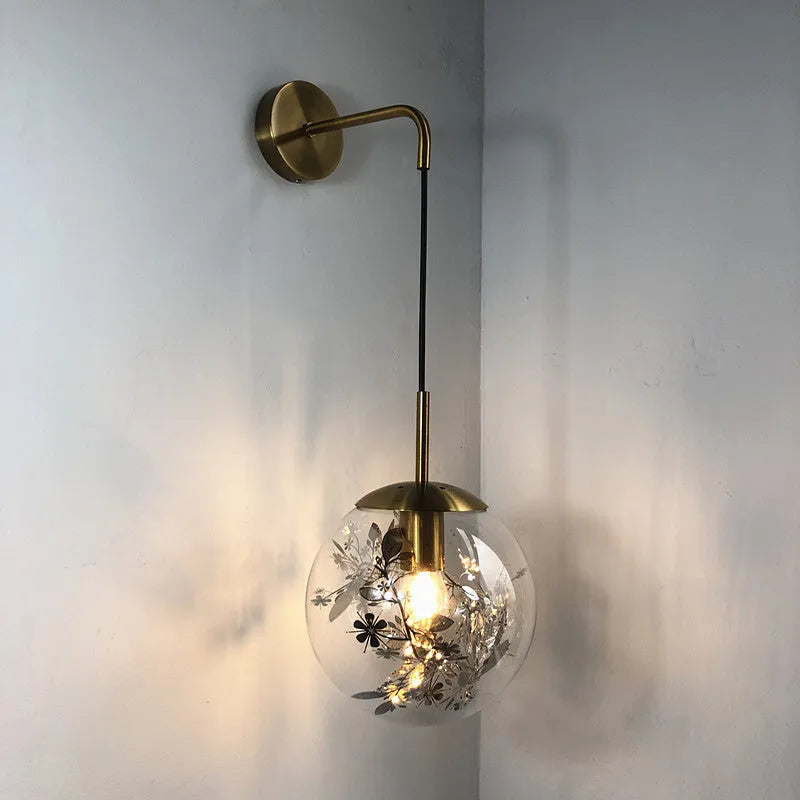 Modern glass wall lamp in golden flower or silver flower with 15cm or 20cm size options
