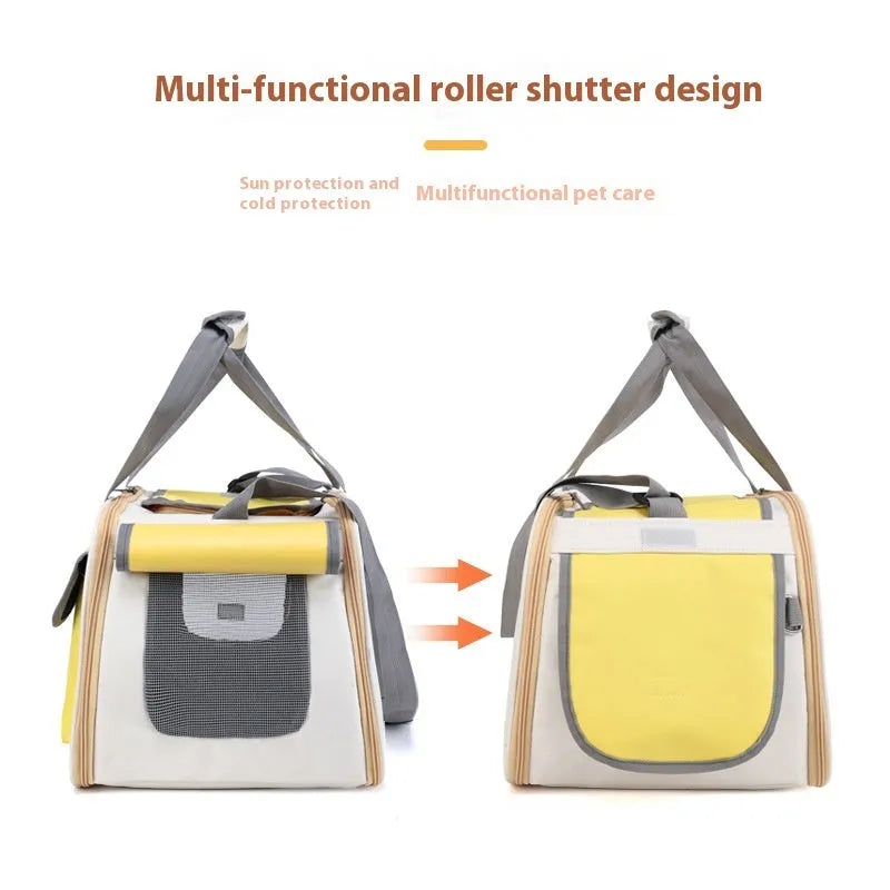 Canvas pet carrier bag with shoulder strap in yellow, green or black colour