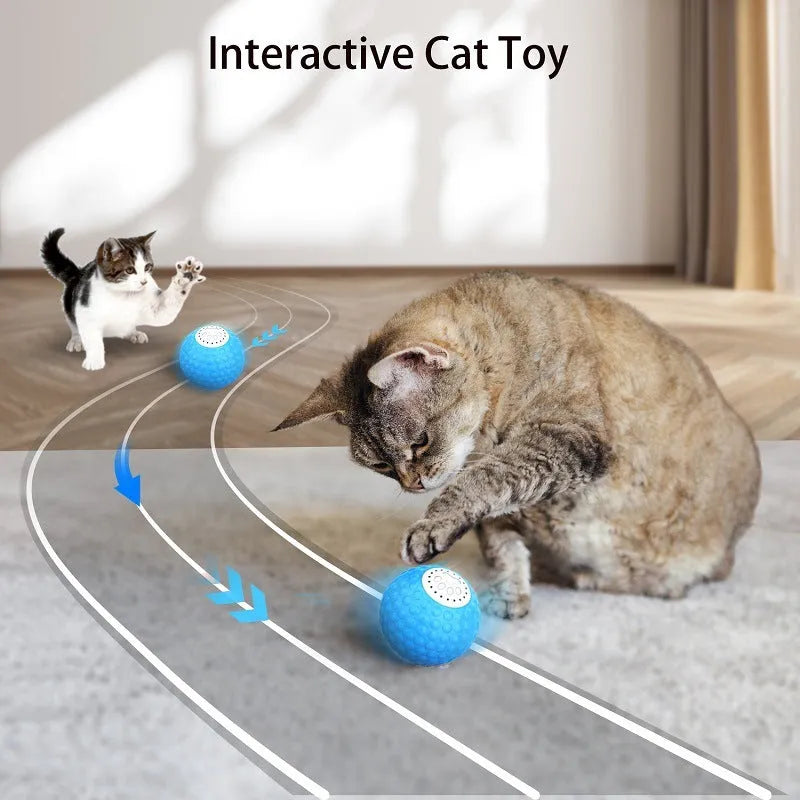Remote control cat toy ball in blue, green and yellow colours with transmitter